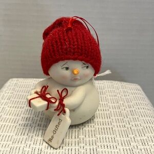 Department 56 Snowpinions with Red Hat and regifted tag